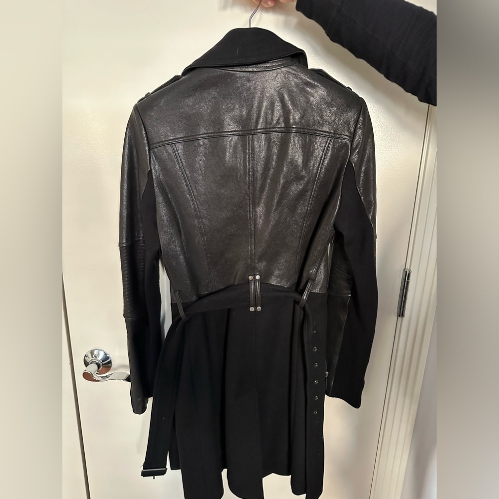 BCBGMaxAzria Black Mixed-Material Leather Moto Coat - Picture 3 of 4